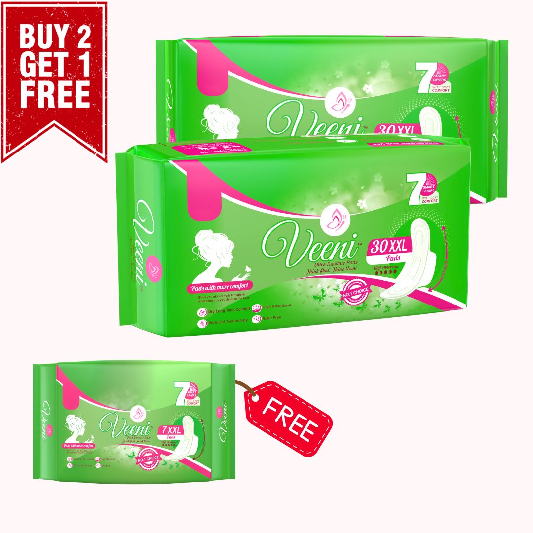 Buy 2 Heavy flow Sanitary pads 320mm (60 Pads) – Get 7 Pads Free – Veeni pads Combo Offer